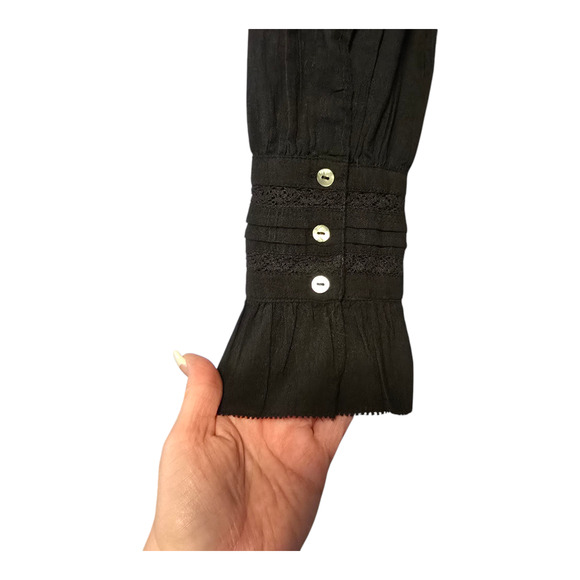 Sundance Louisa Button Up Blouse Womens Black Size XS High Ruffle Neck Feminine - Picture 5 of 11